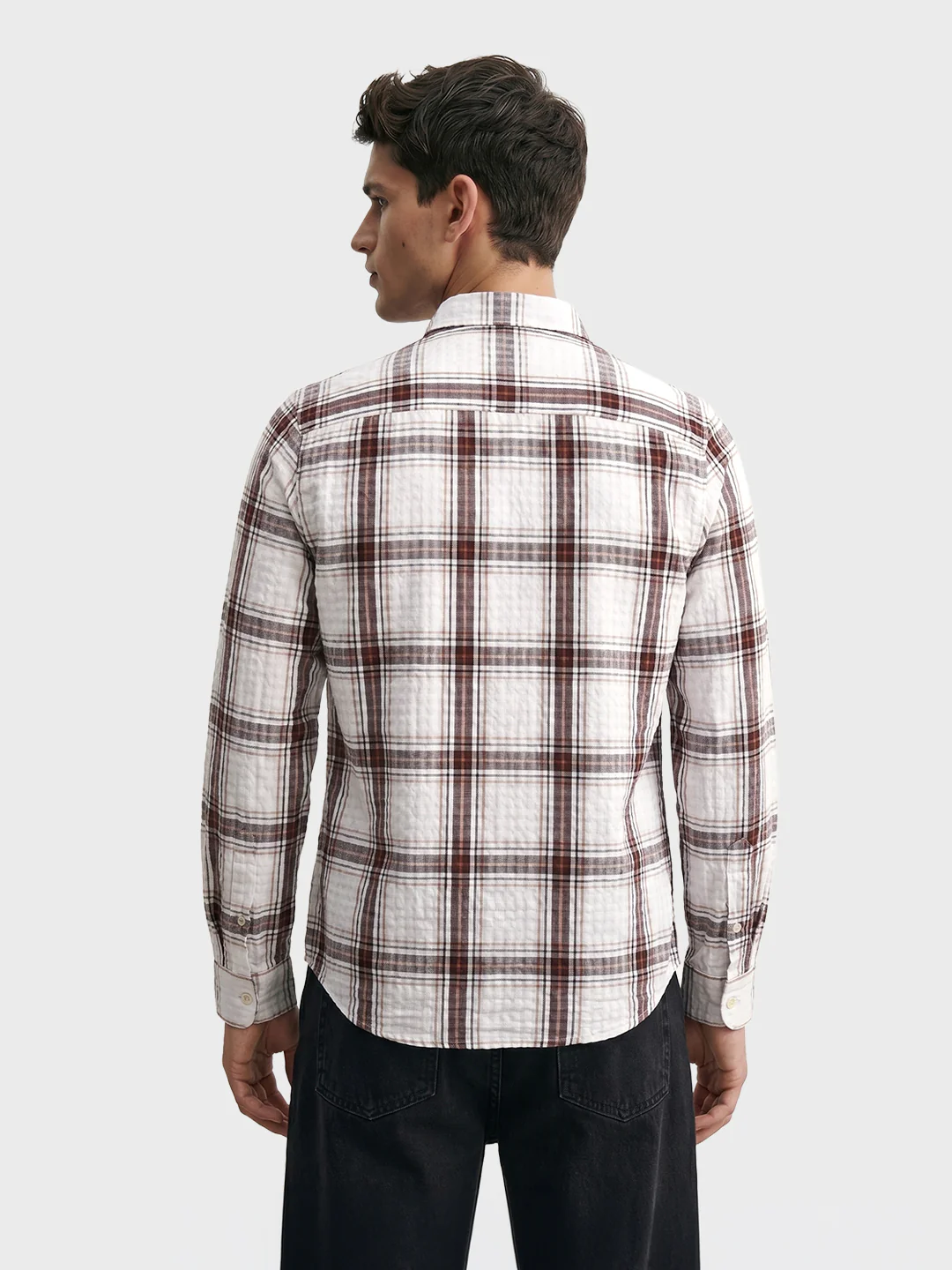 Men's Maroon Slim Fit Checkered Casual Shirt - Image 5