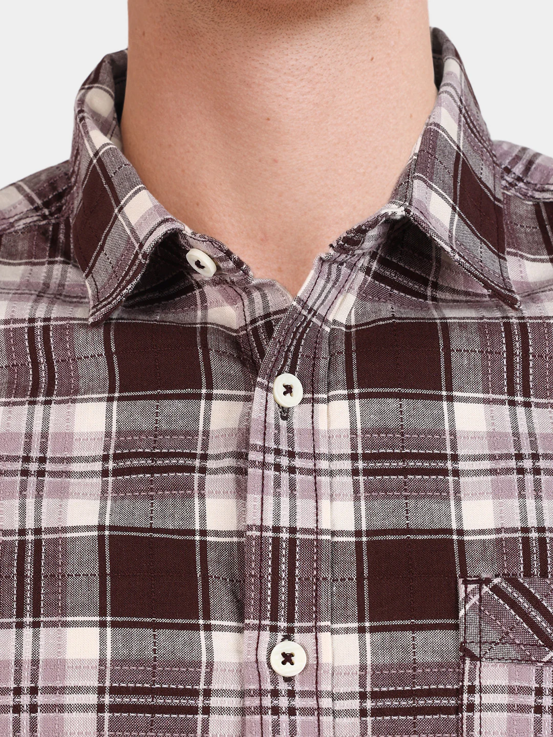 Men's Maroon Slim Fit Checkered Casual Shirt - Image 3