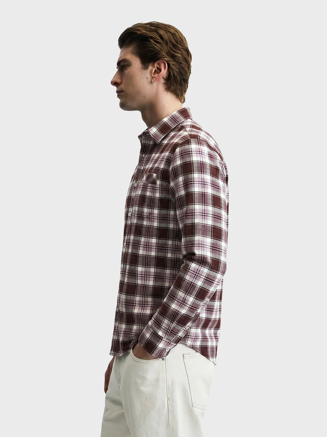 Men's Maroon Slim Fit Checkered Casual Shirt - Image 4