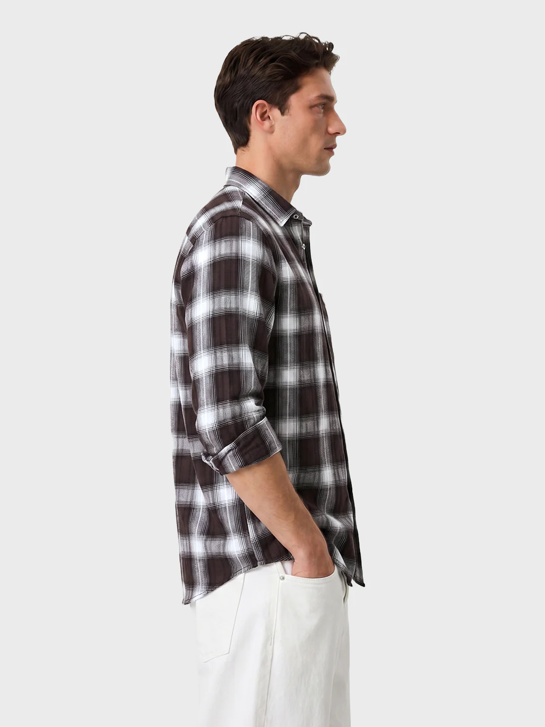 Men's Maroon Slim Fit Checkered Casual Shirt - Image 2