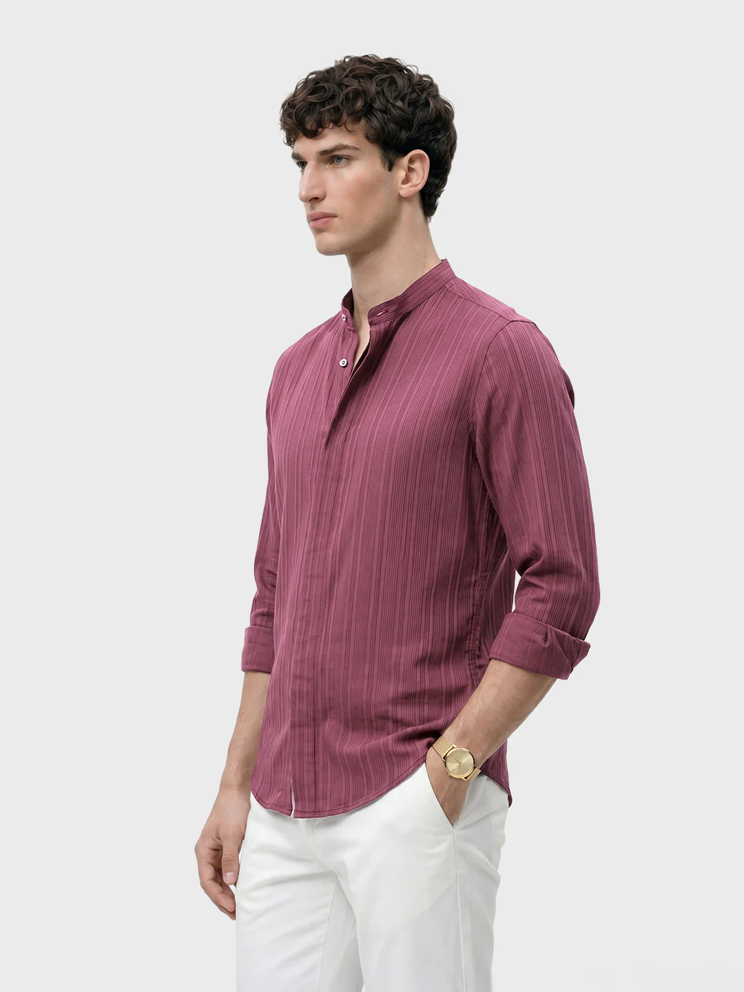 Men's Maroon Slim Fit Solid Casual Shirt - Image 4
