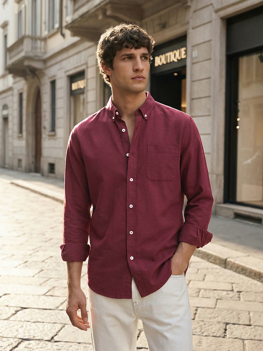 Men's Maroon Slim Fit Solid Casual Shirt