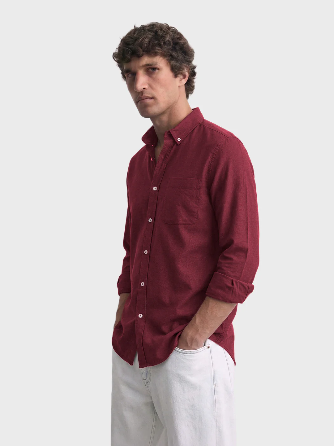 Men's Maroon Slim Fit Solid Casual Shirt - Image 4