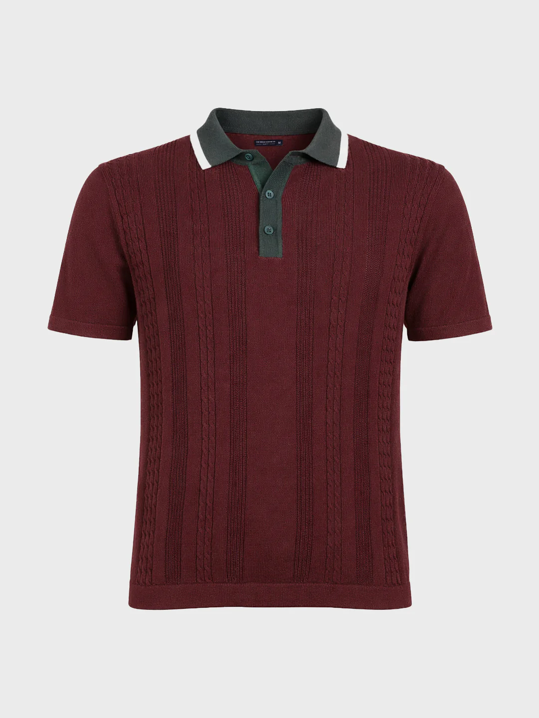 Men's Maroon Slim Fit Textured Flat Knit Polo T-Shirt - Image 5