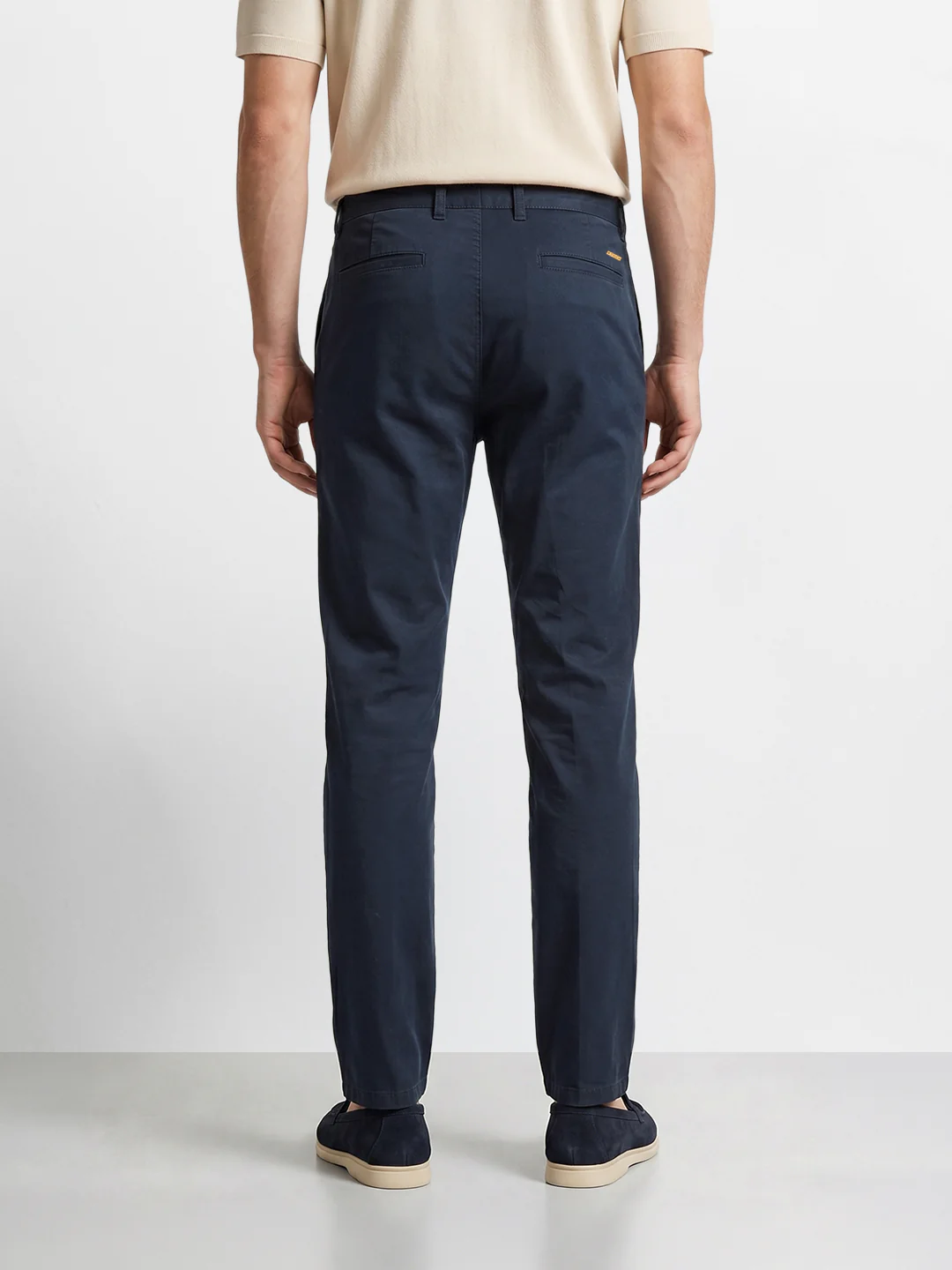 Men's Navy Blue Regular Fit Solid Casual Chinos - Image 5