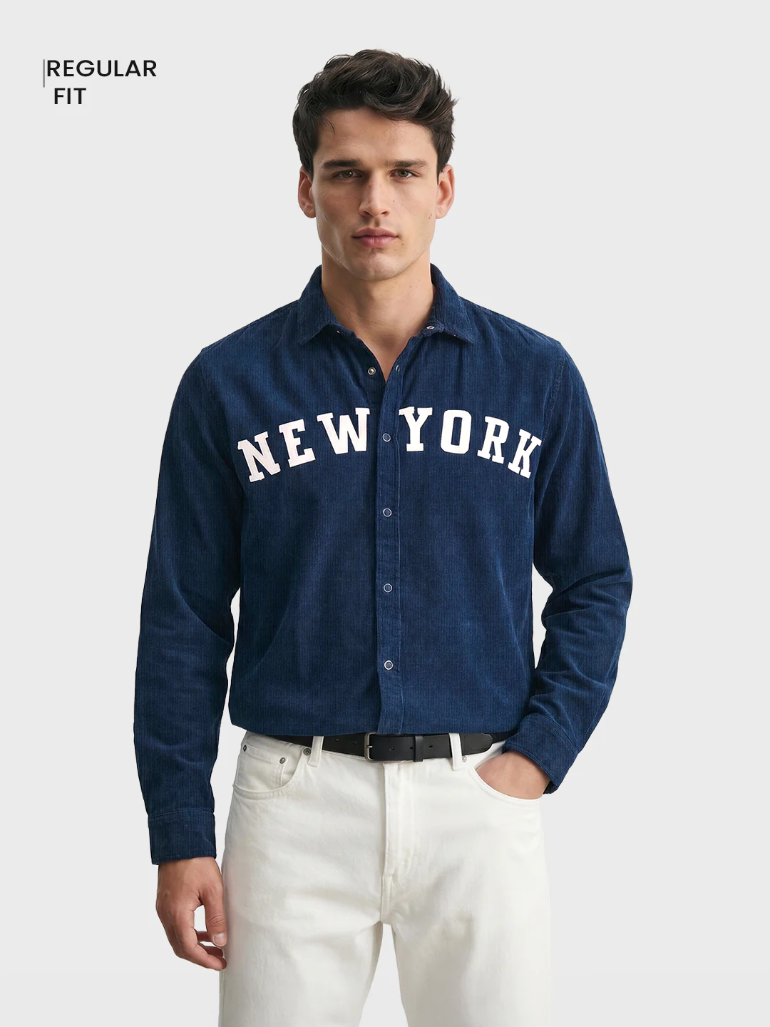 Men's Navy Blue Regular Fit Solid Casual Shirt