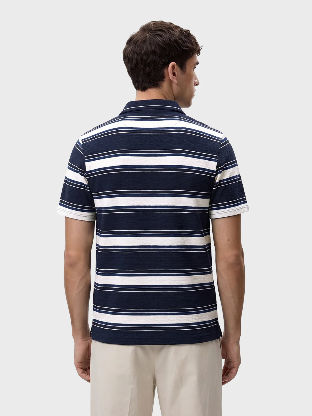 Men's Navy Blue Regular Fit Striped Casual Polo T-Shirt - Image 5