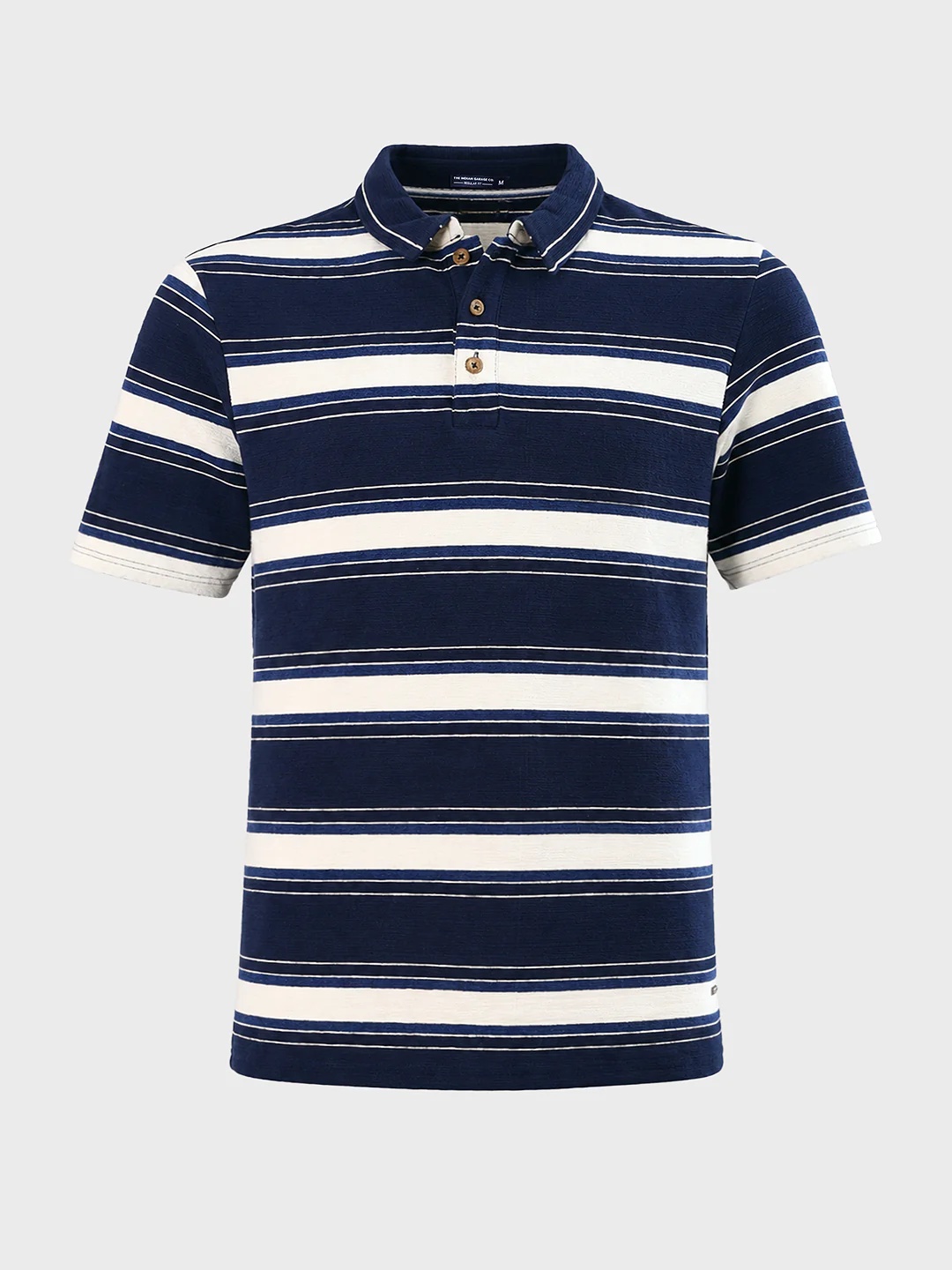 Men's Navy Blue Regular Fit Striped Casual Polo T-Shirt - Image 6