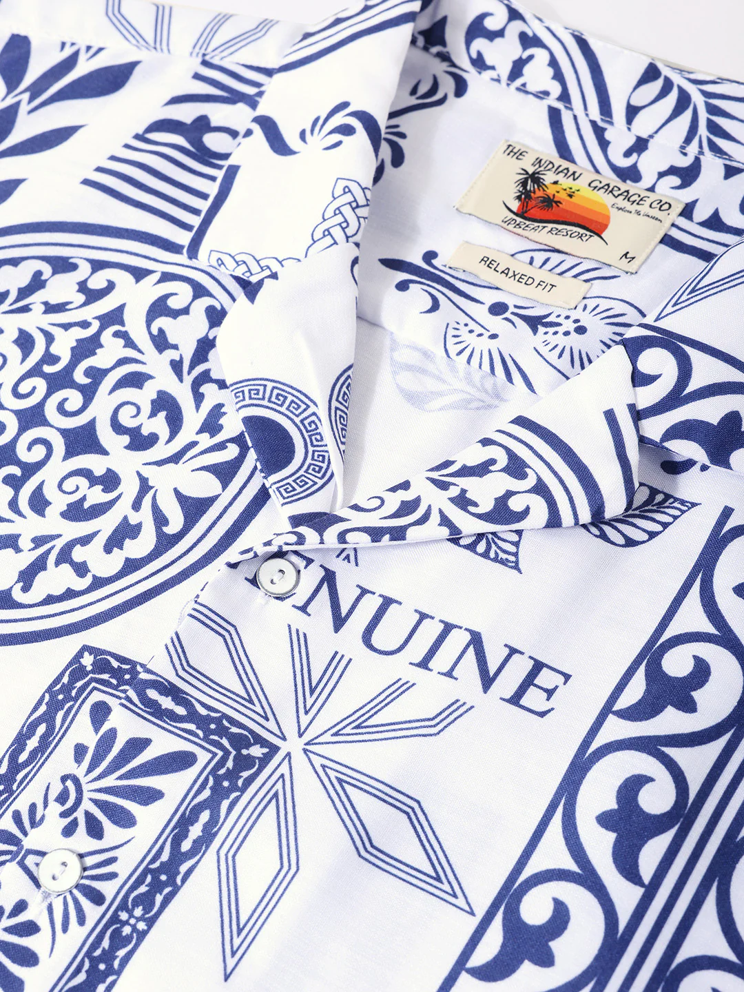 Men's Navy Blue Relaxed Fit Resort Wear Printed Shirt - Image 3