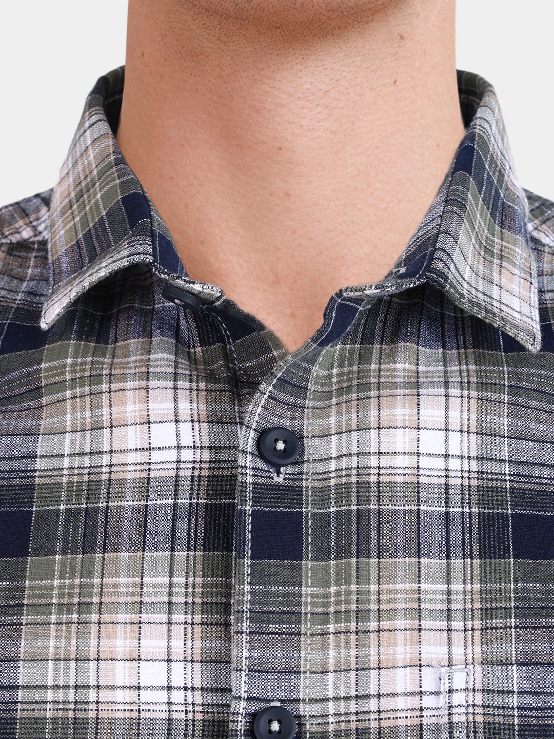 Men's Navy Blue Slim Fit Checkered Casual Shirt - Image 3
