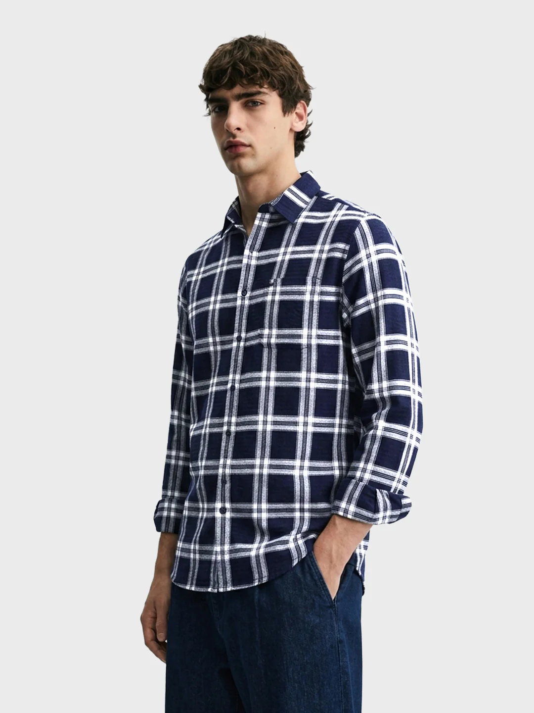 Men's Navy Blue Slim Fit Checkered Casual Shirt - Image 4