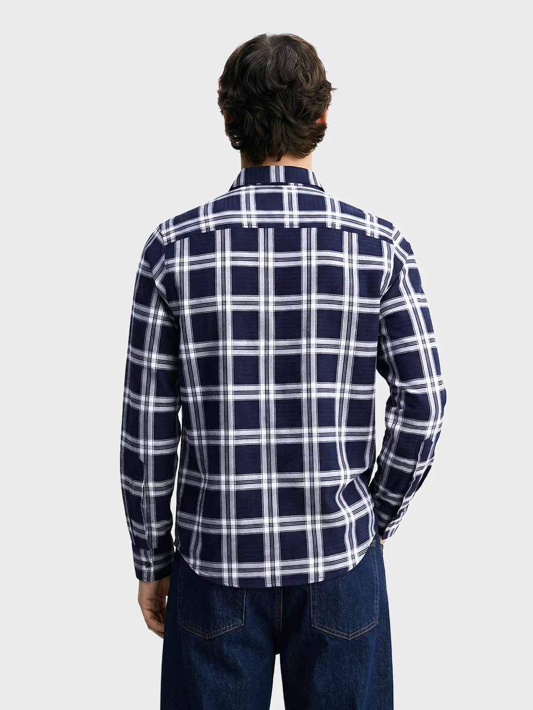 Men's Navy Blue Slim Fit Checkered Casual Shirt - Image 5