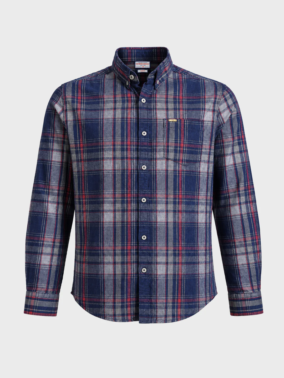 Men's Navy Blue Slim Fit Checkered Casual Shirt - Image 6