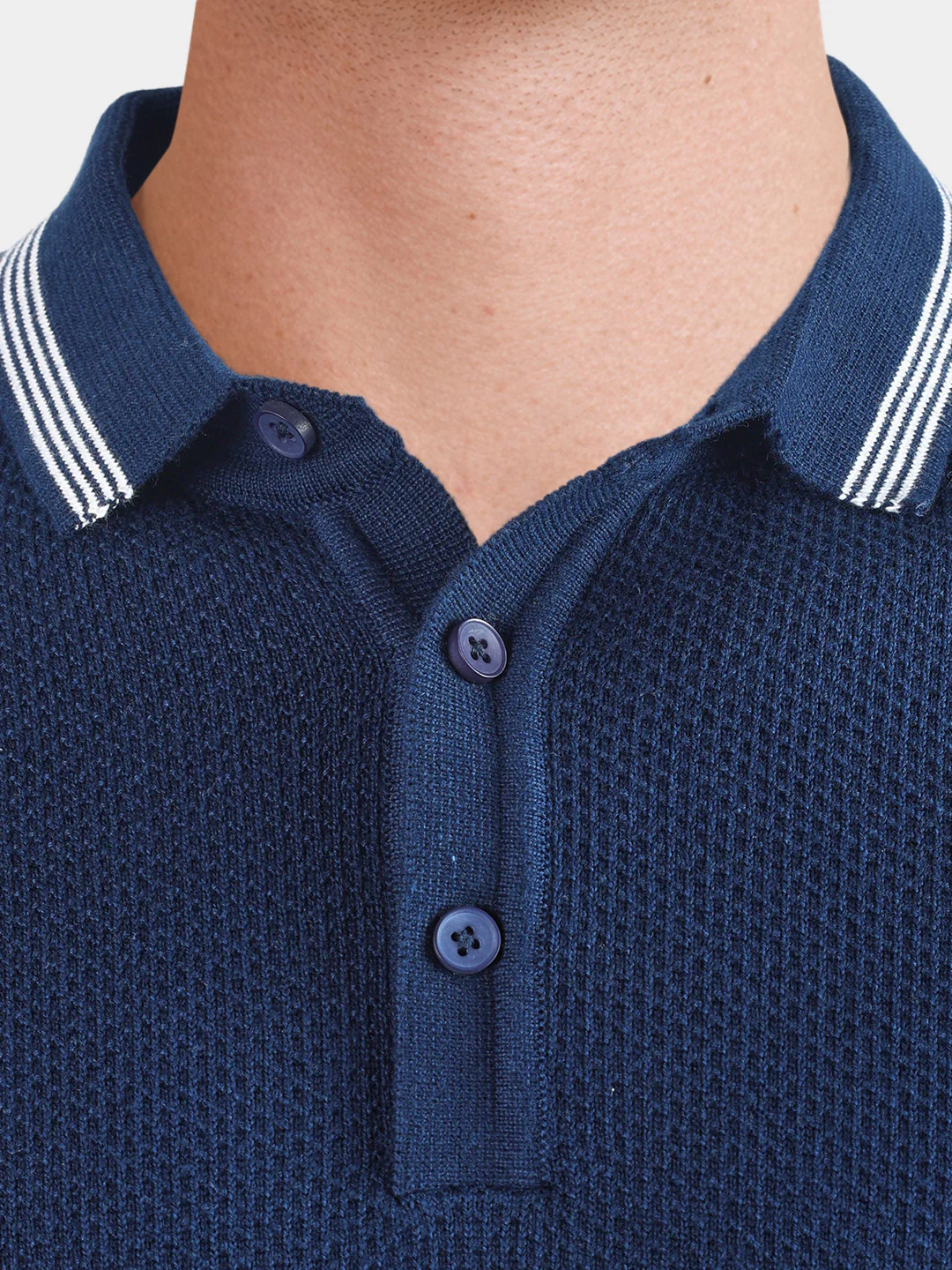 Men's Navy Blue Slim Fit Solid Casual Polo T-Shirt - Image 3