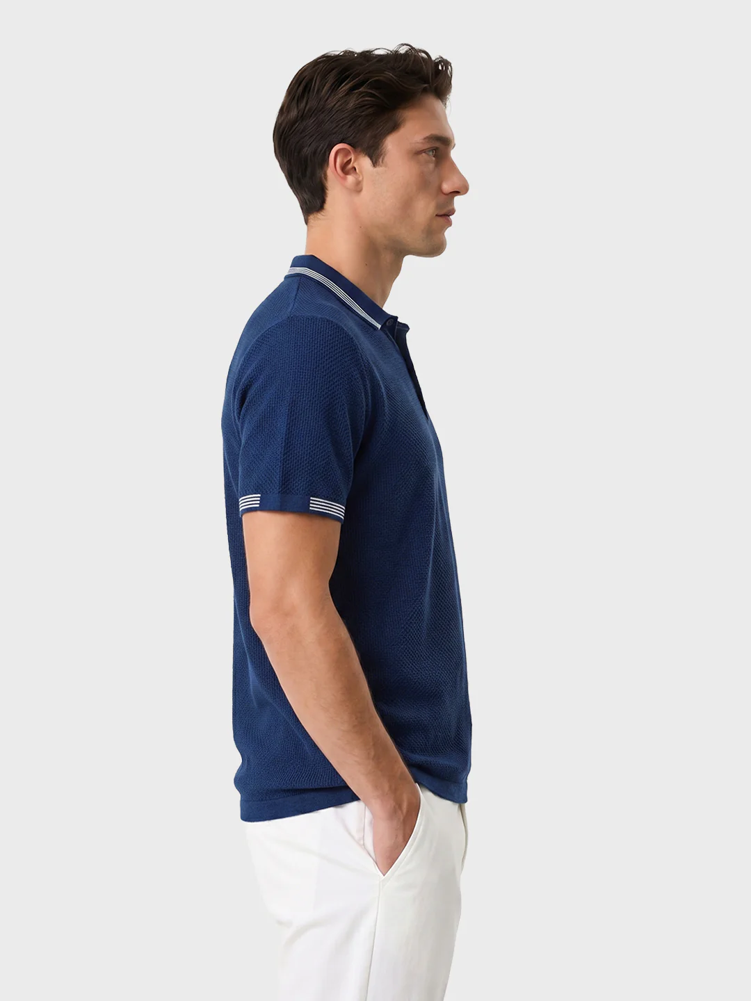 Men's Navy Blue Slim Fit Solid Casual Polo T-Shirt - Image 4