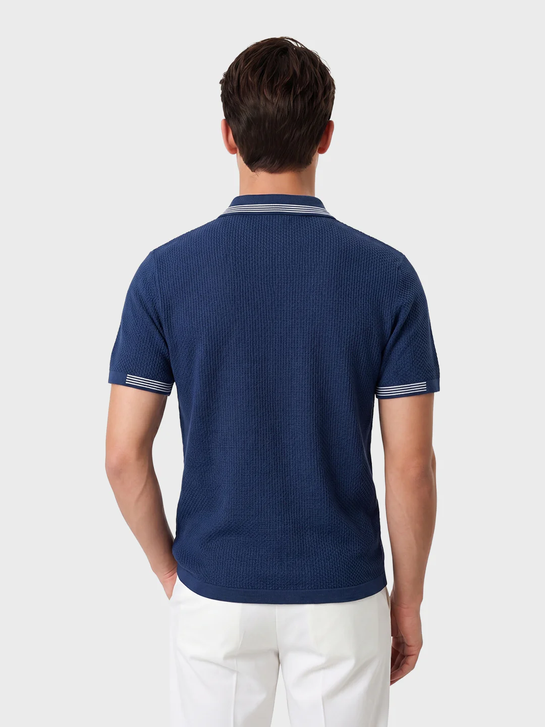 Men's Navy Blue Slim Fit Solid Casual Polo T-Shirt - Image 5