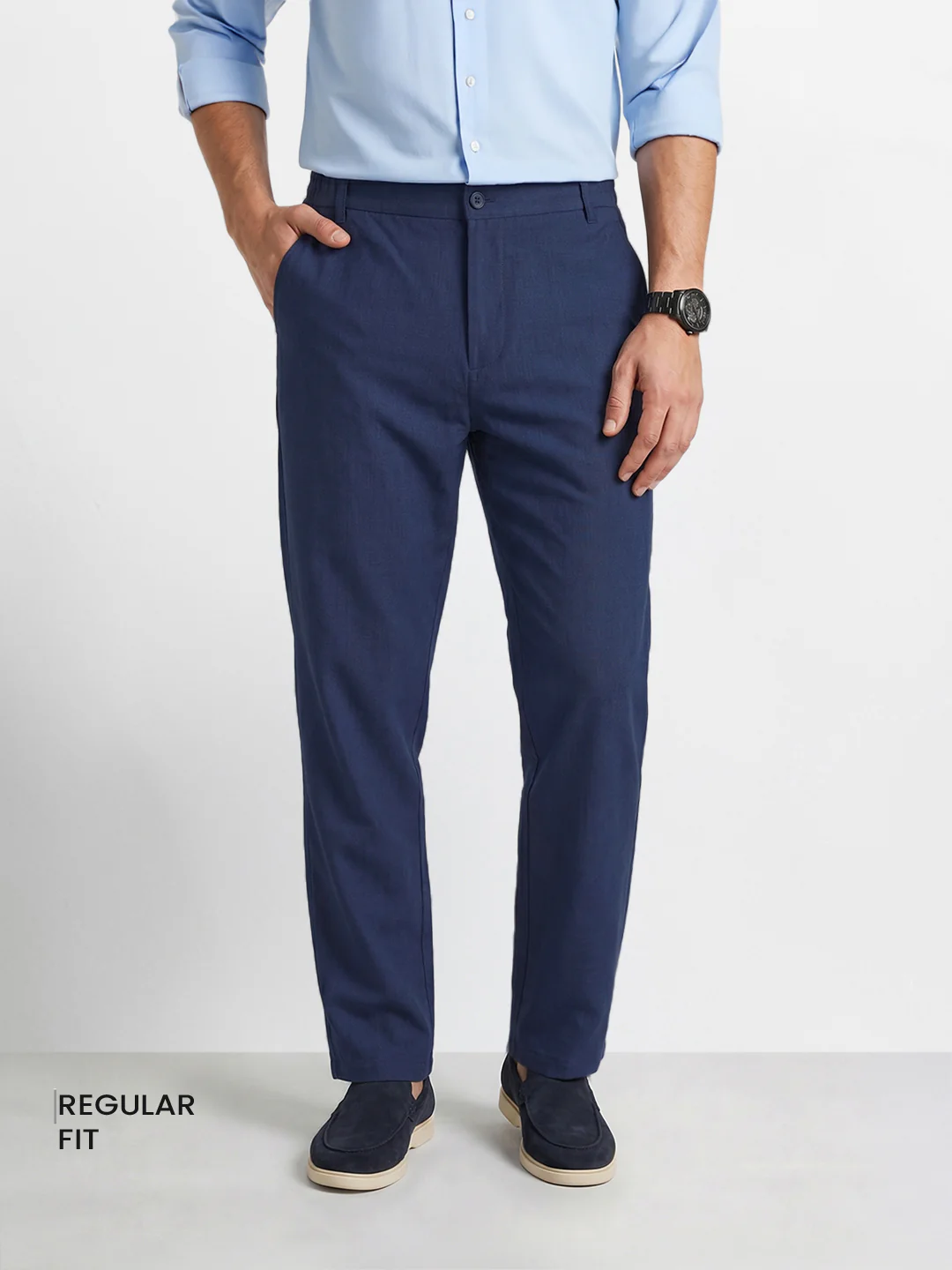 Men's Navy Regular Fit Solid Resort Wear Joggers - Image 2