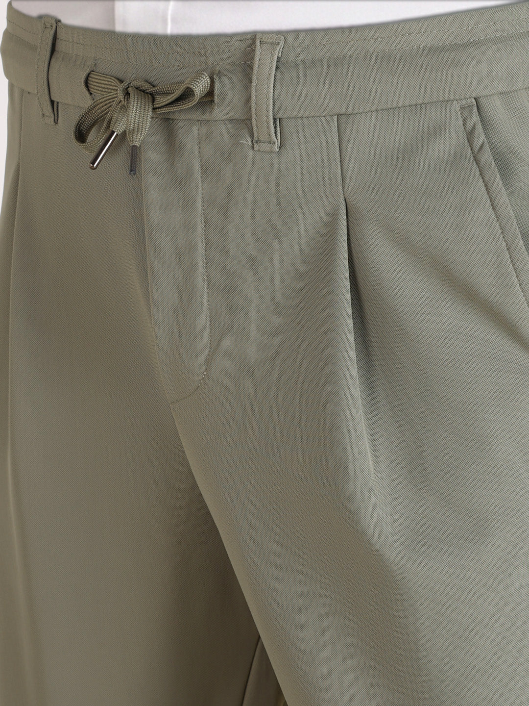 Men's Olive Regular Fit Solid Casual Trousers - Image 3