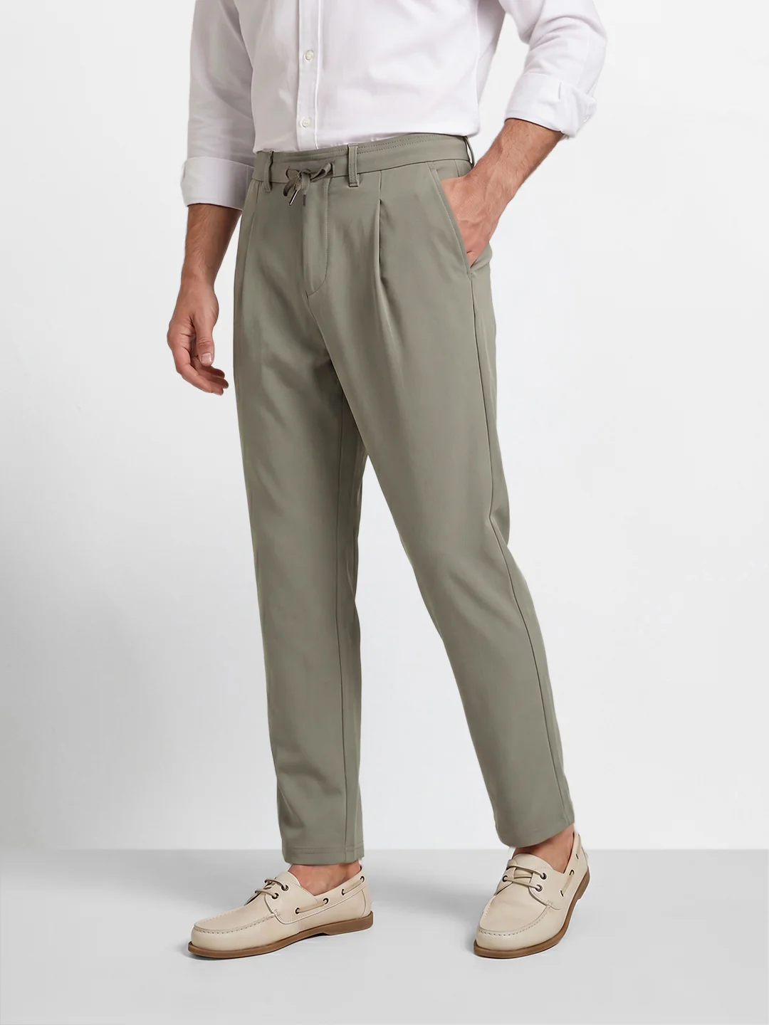 Men's Olive Regular Fit Solid Casual Trousers - Image 4