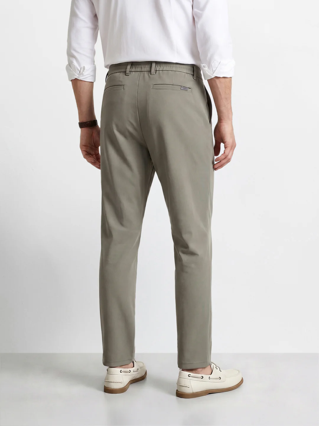 Men's Olive Regular Fit Solid Casual Trousers - Image 5