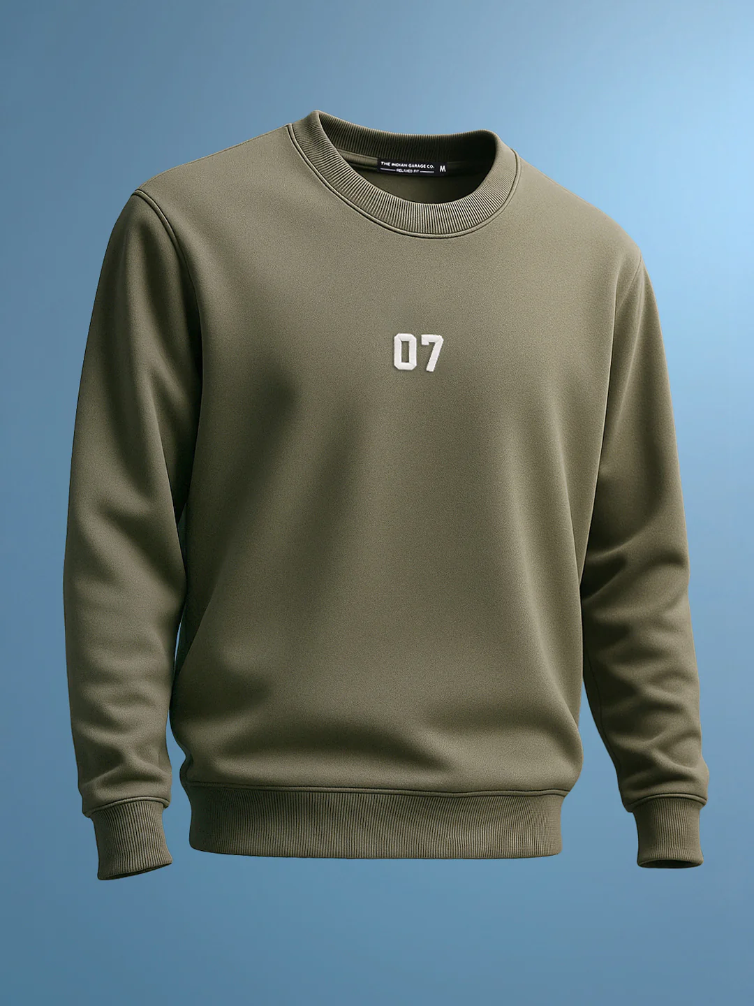 Men's Olive Relaxed Fit Embroided Casual Sweatshirt