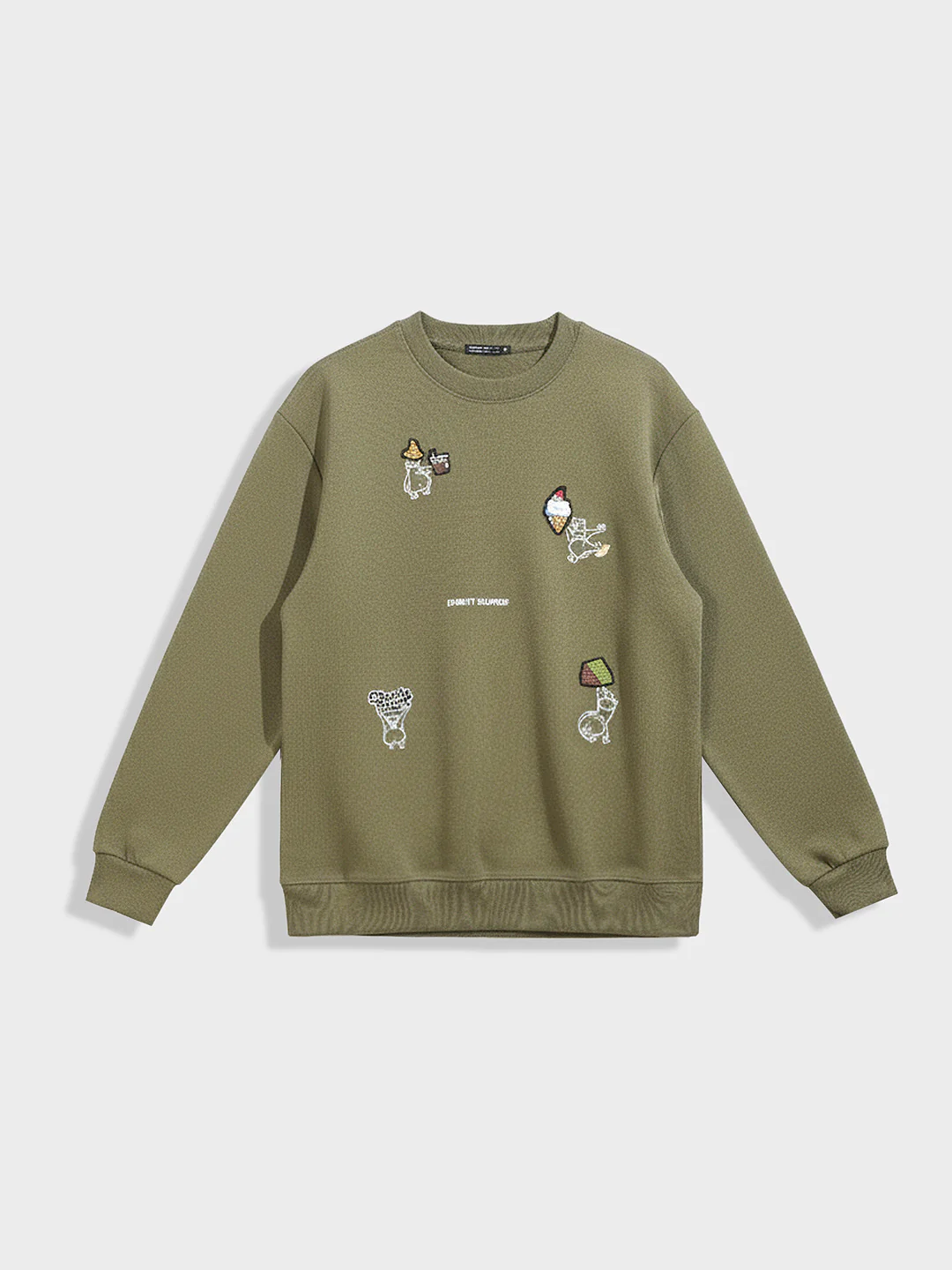 Men's Olive Relaxed Fit Embroided Casual Sweatshirt - Image 4