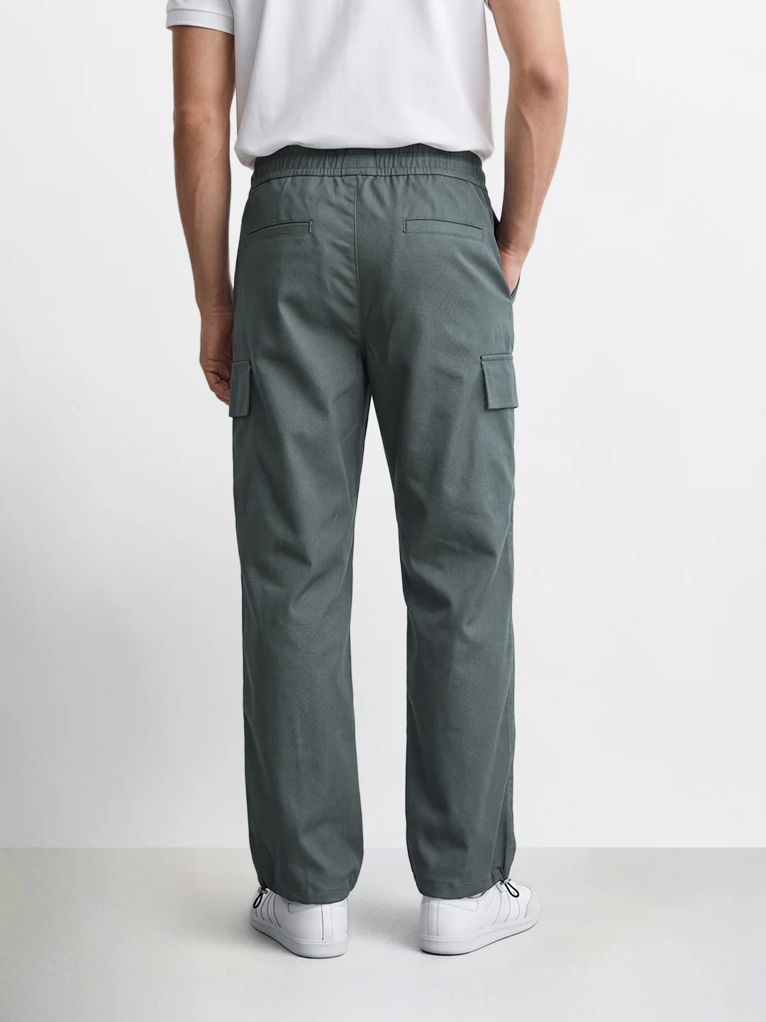 Men's Olive Relaxed Fit Solid Utility Joggers - Image 5