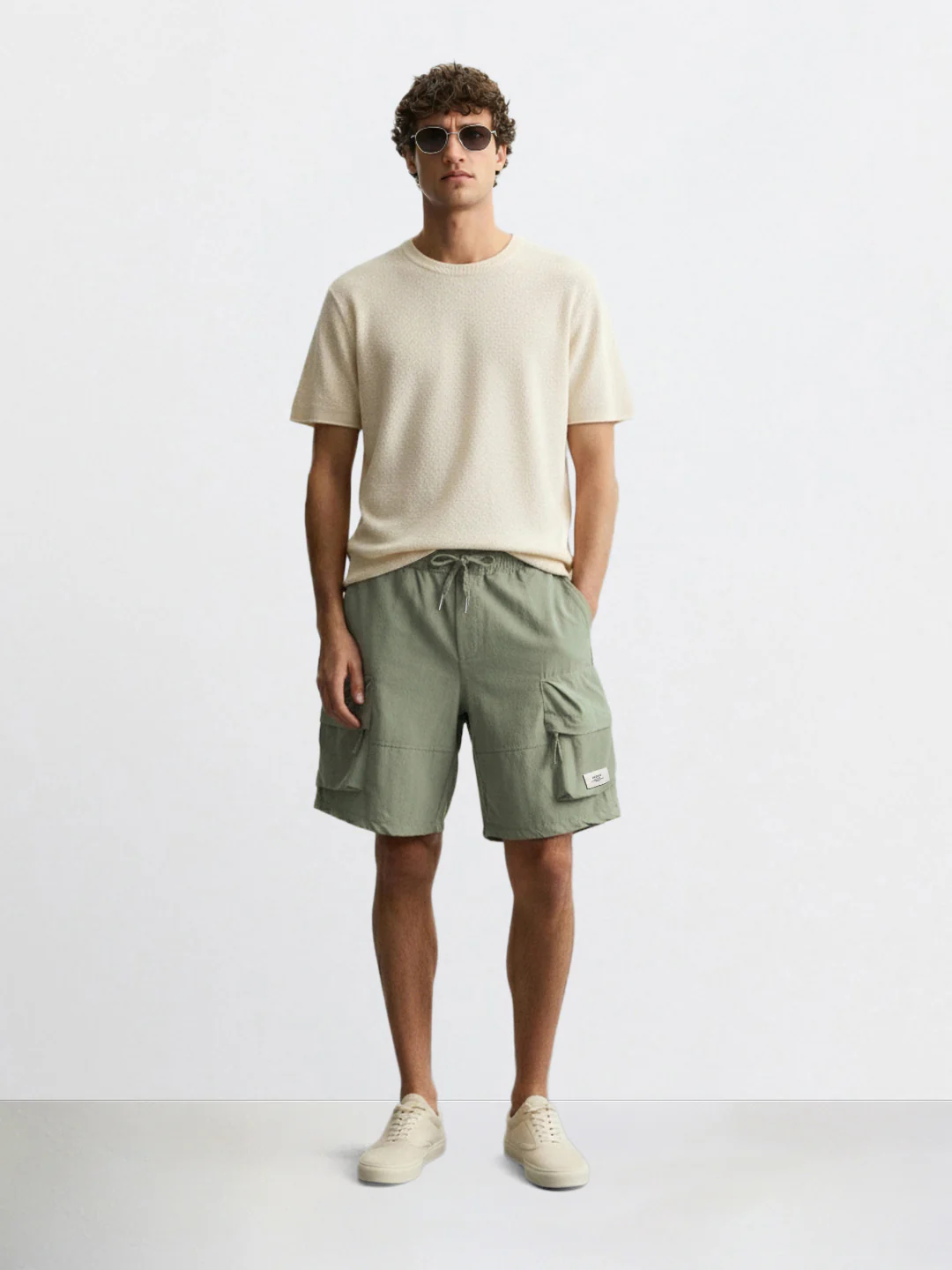 Men's Olive Relaxed Fit Solid Utility Shorts - Image 3