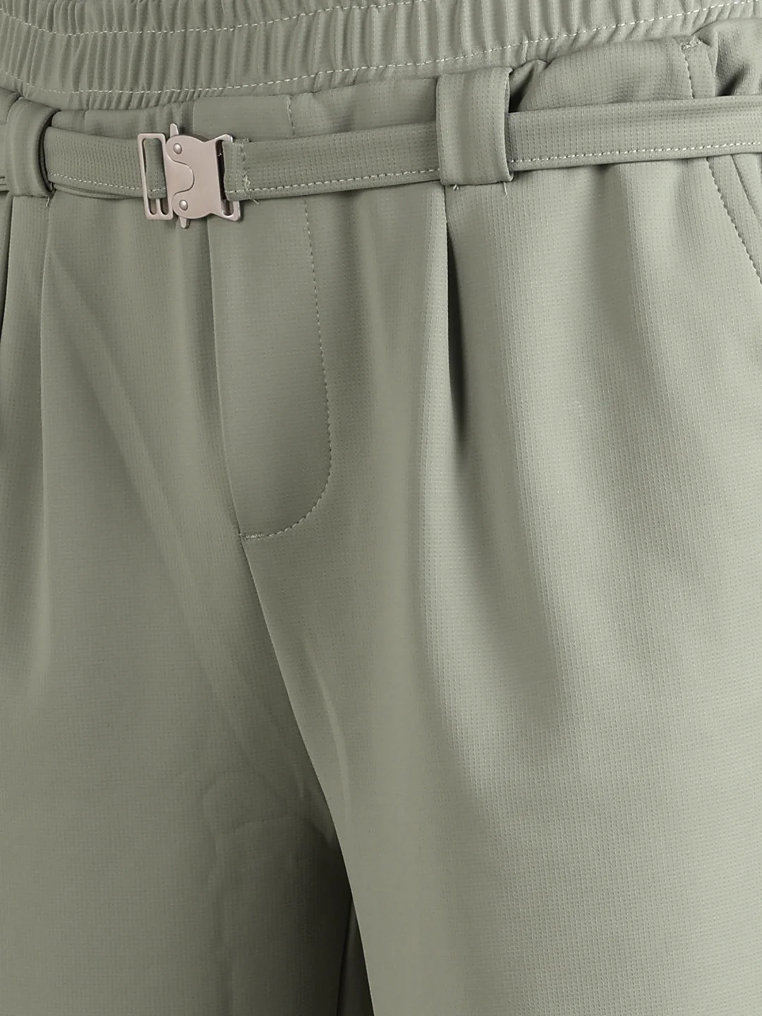 Men's Olive Relaxed Staright Fit Solid Casual Trousers - Image 3