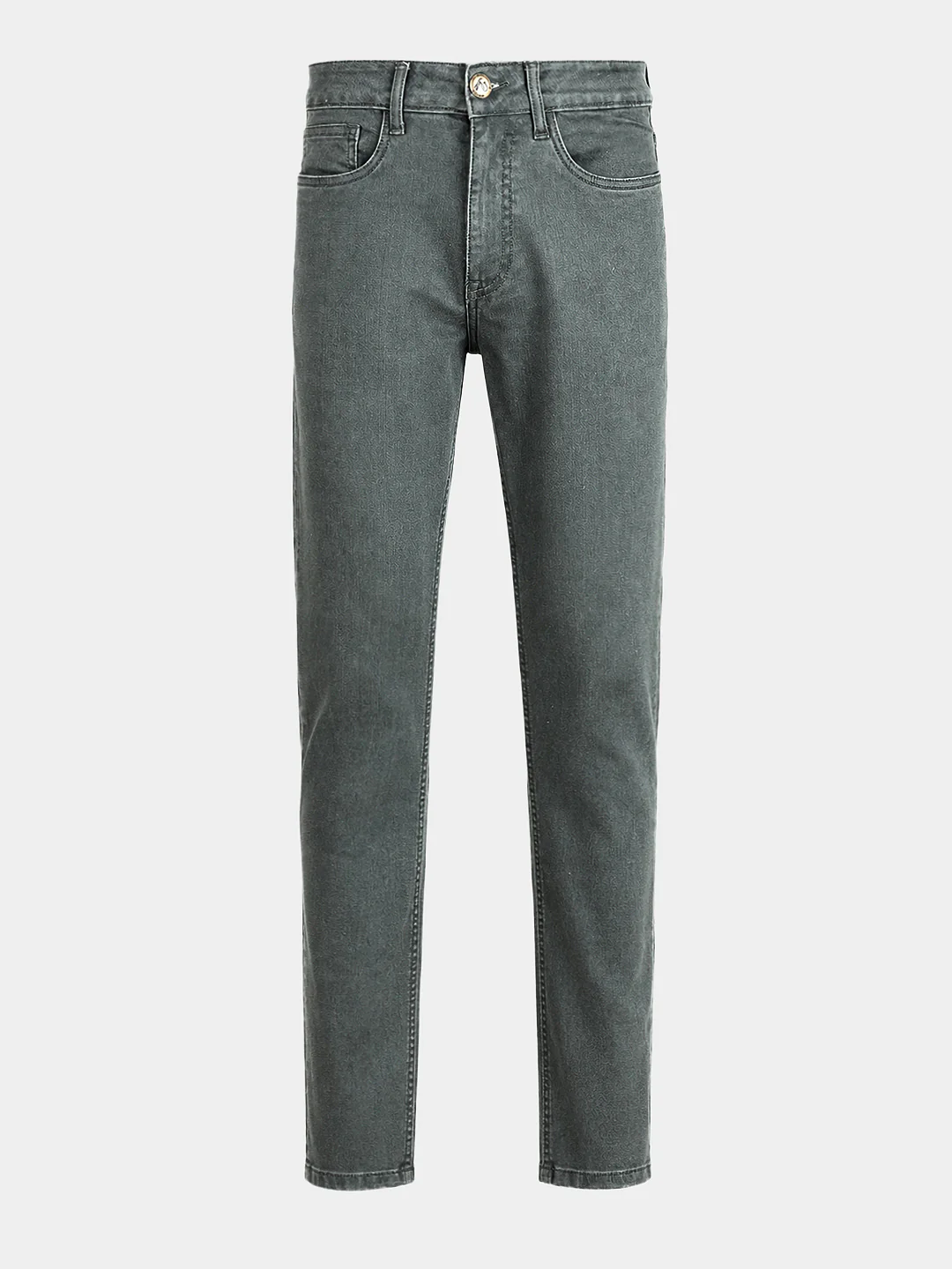 Men's Olive Slim Fit Solid Casual Jeans - Image 7