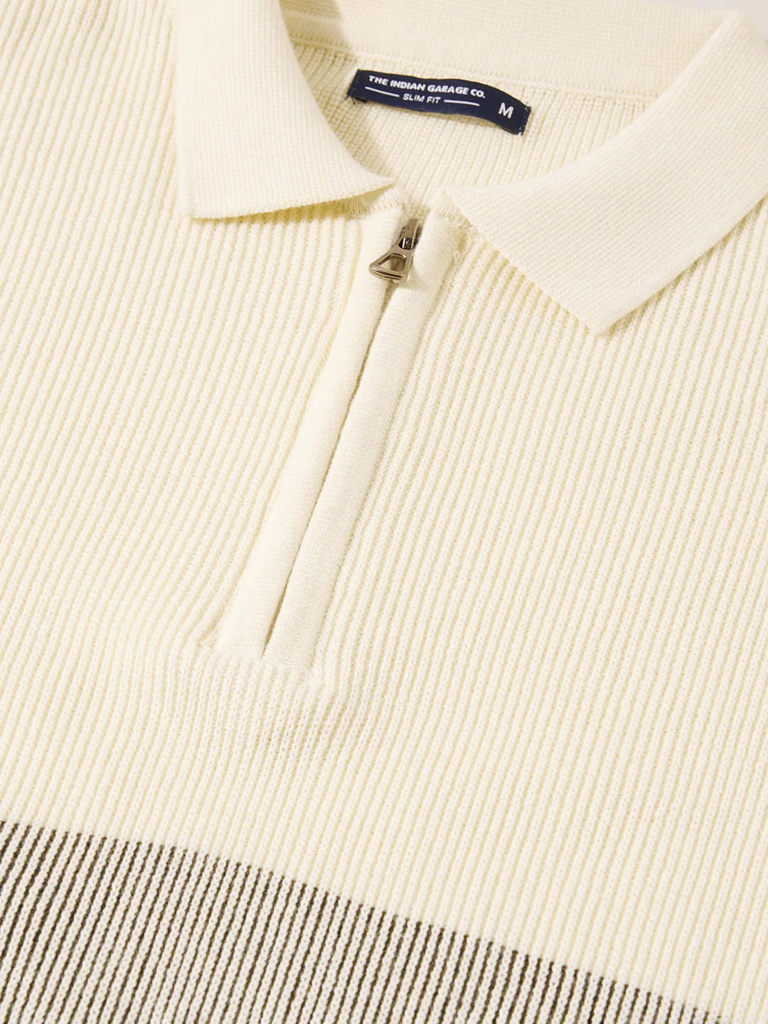 Men's Olive Slim Fit Striped Flat Knit Polo T-Shirt - Image 3