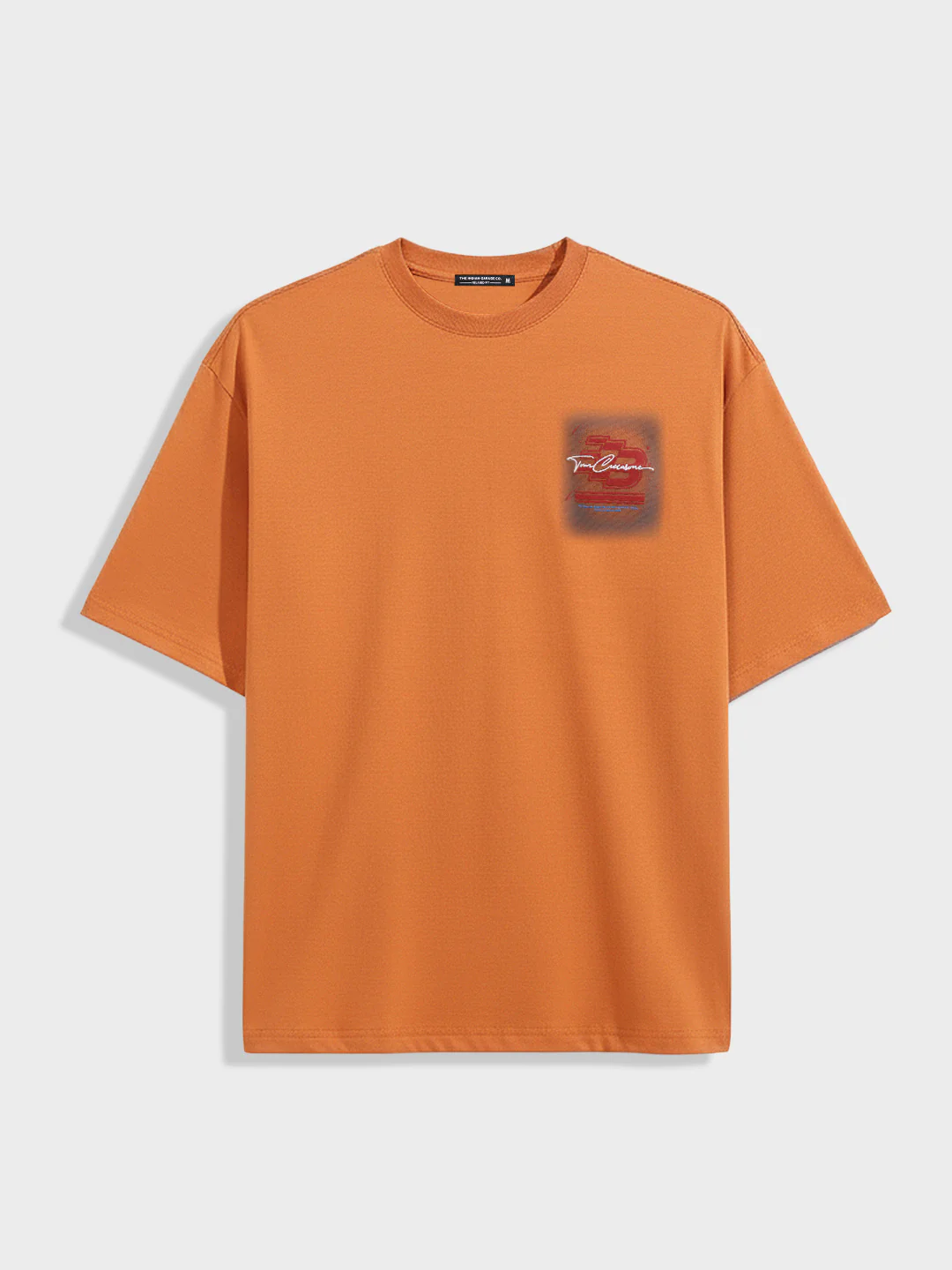 Men's Orange Relaxed Fit Embroided 240 GSM Casual T-Shirt - Image 3