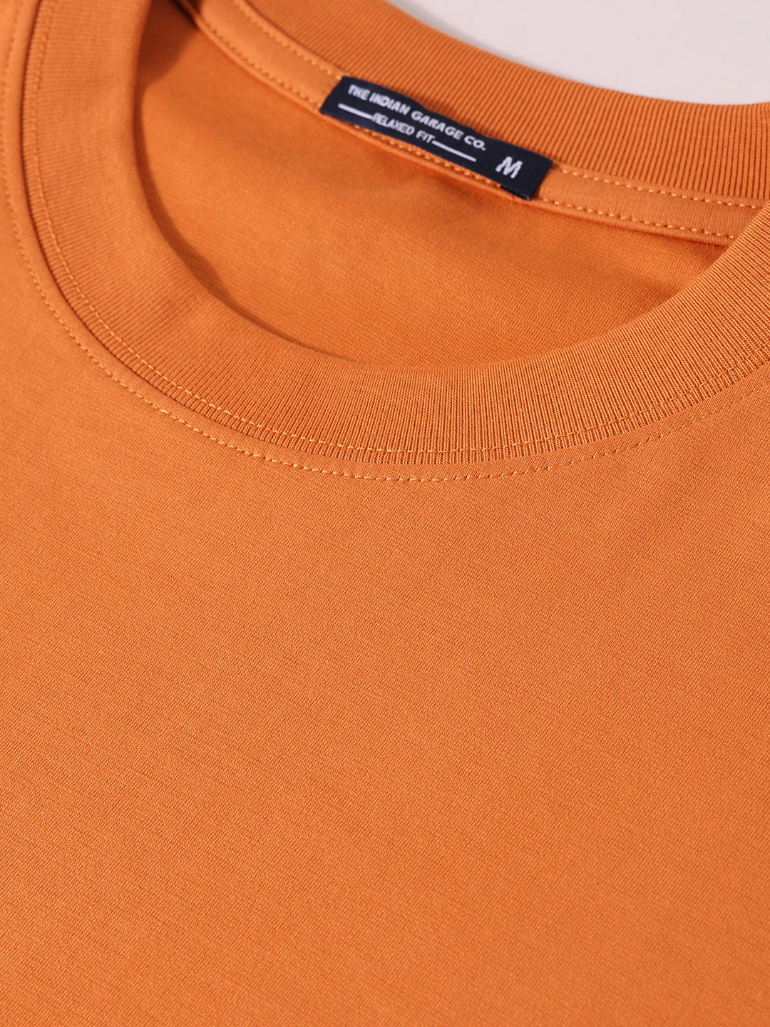 Men's Orange Relaxed Fit Embroided 240 GSM Casual T-Shirt - Image 3
