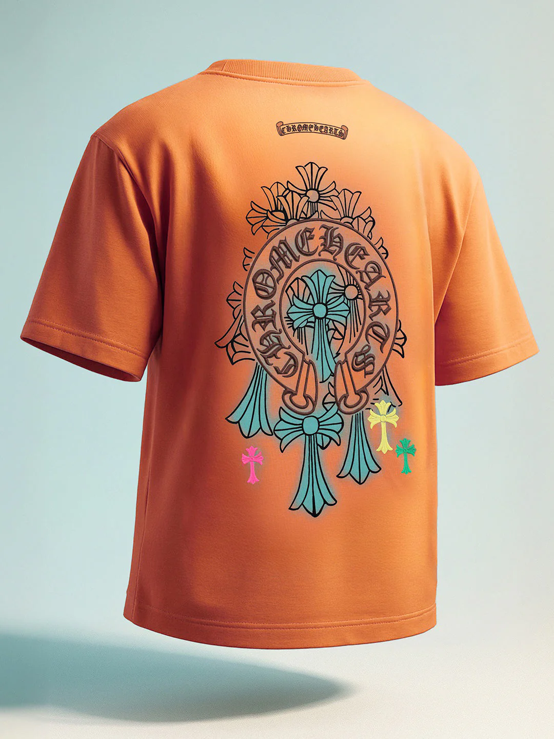 Men's Orange Relaxed Fit Embroided 240 GSM Casual T-Shirt - Image 7