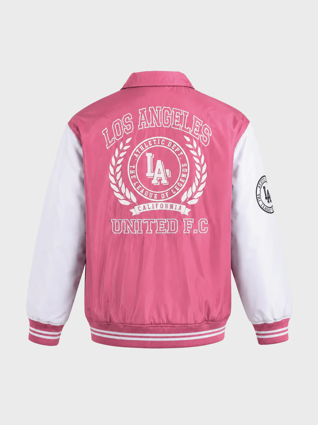 Men's Pink Relaxed Fit Embroidered Varsity Jacket - Image 7