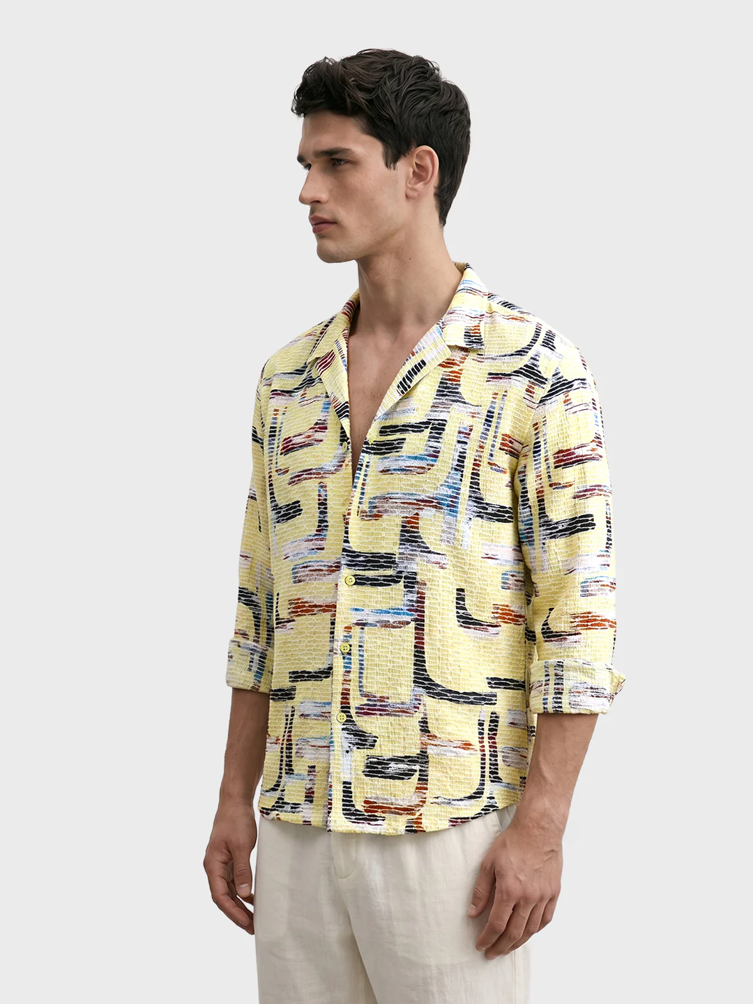 Men's Yellow Relaxed Fit Solid Casual Shirt - Image 4