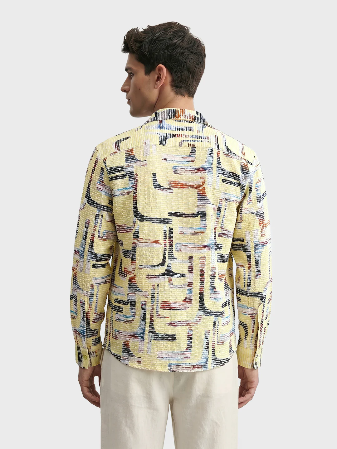 Men's Yellow Relaxed Fit Solid Casual Shirt - Image 5