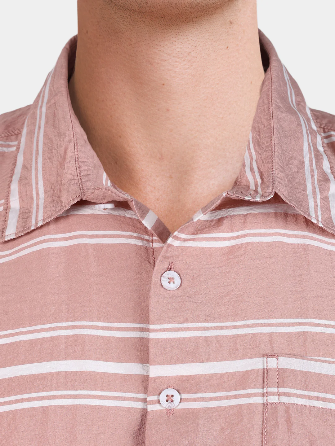 Men's Pink Boxy Fit Striped Resort Wear Shirt - Image 3