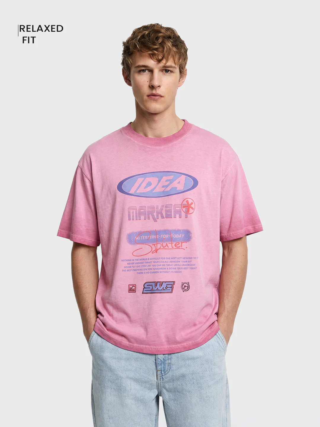 Men's Pink Relaxed Fit Graphic Printed 240 GSM Street Wear T-Shirt - Image 2
