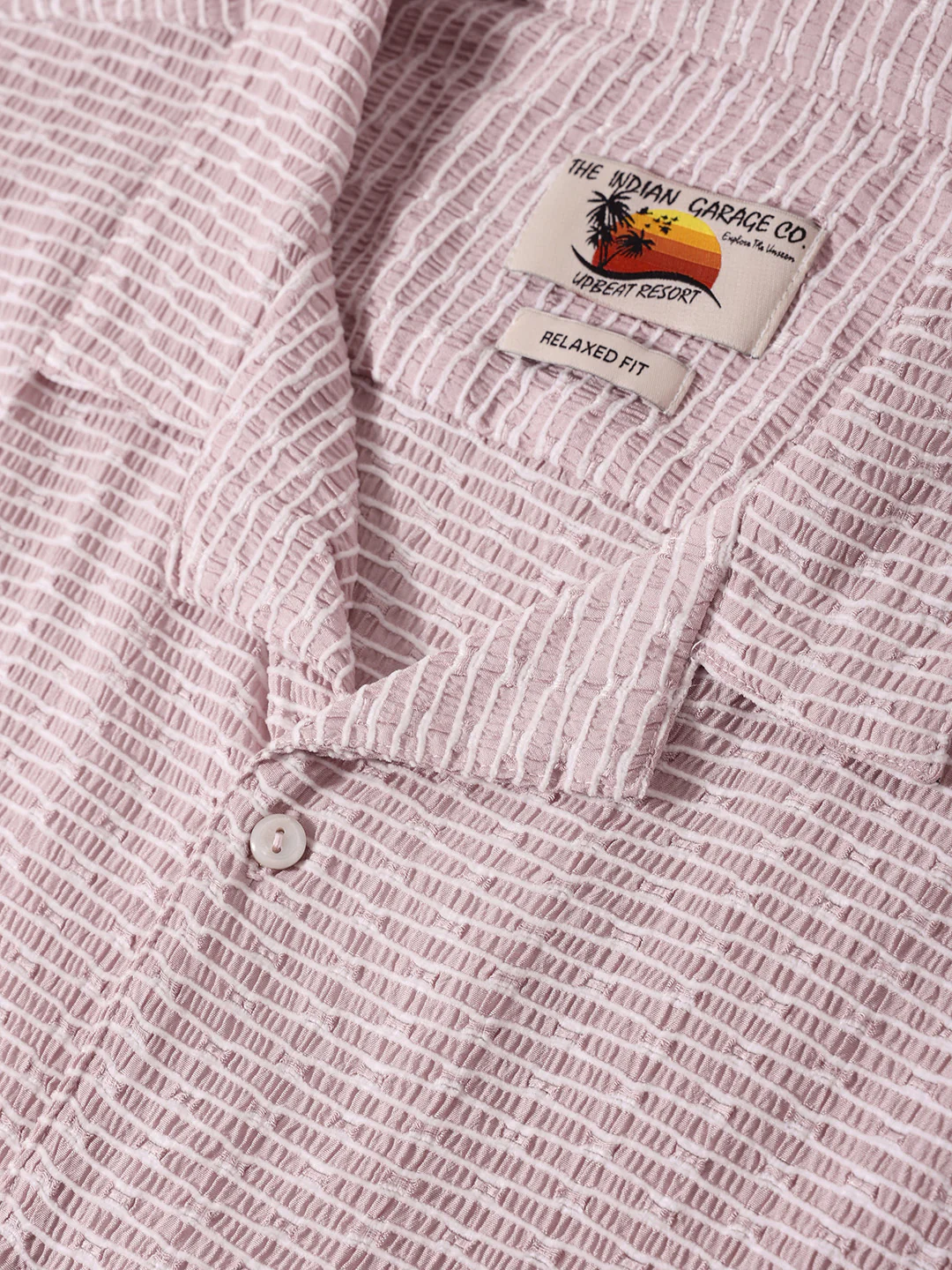 Men's Pink Relaxed Fit Resort Wear Textured Shirt - Image 3