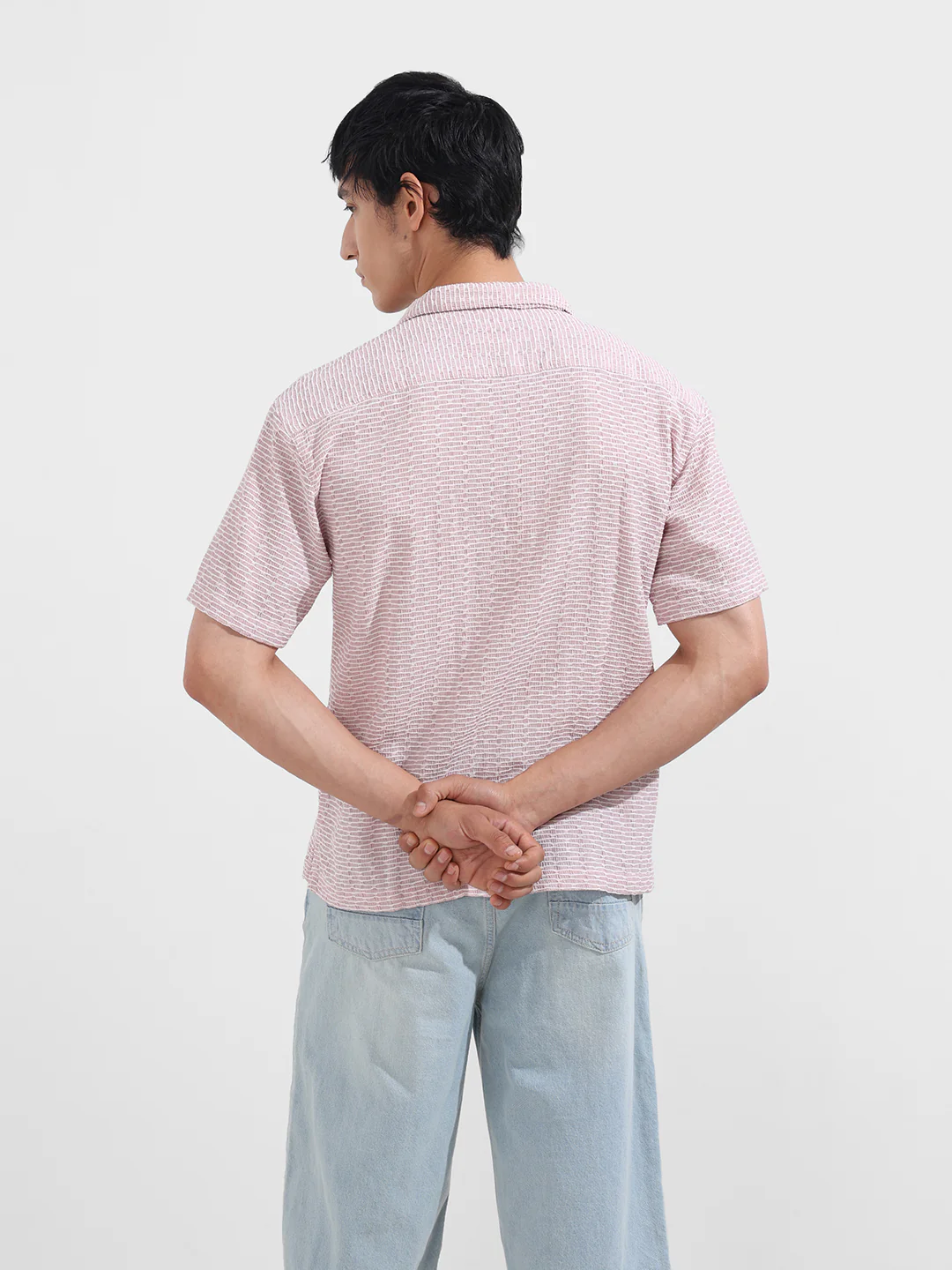 Men's Pink Relaxed Fit Resort Wear Textured Shirt - Image 7
