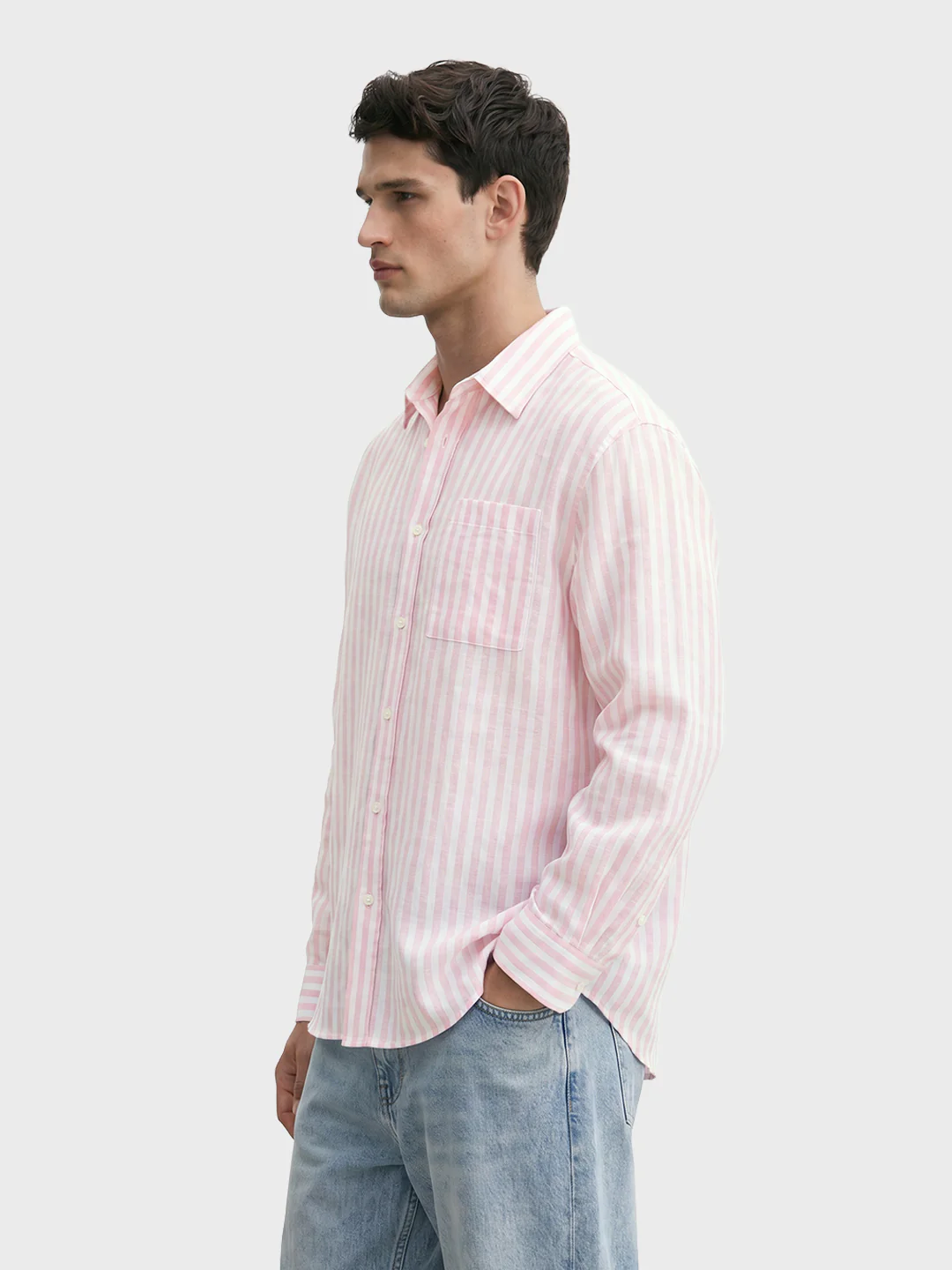 Men's Pink Super Relaxed Fit Vertical Stripes Casual Shirt - Image 4