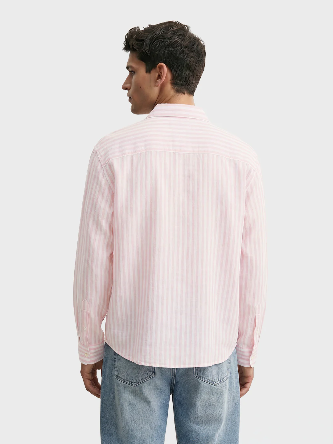 Men's Pink Super Relaxed Fit Vertical Stripes Casual Shirt - Image 5
