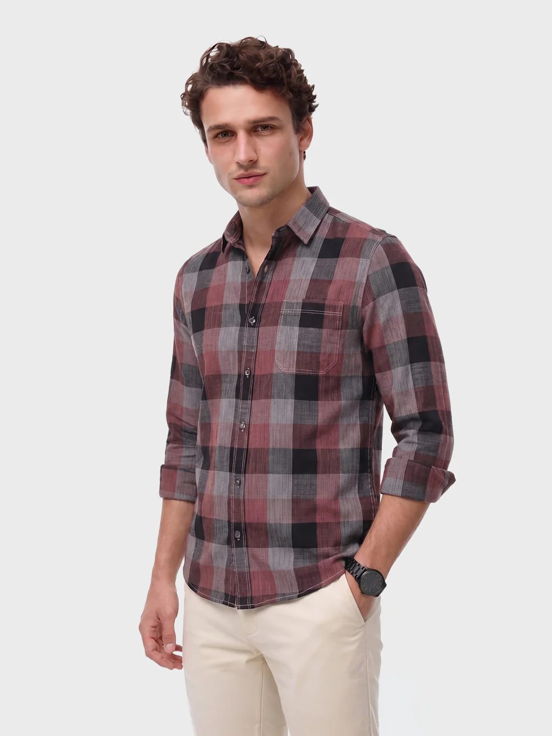 Men's Pink Slim Fit Checkered Casual Shirts - Image 4