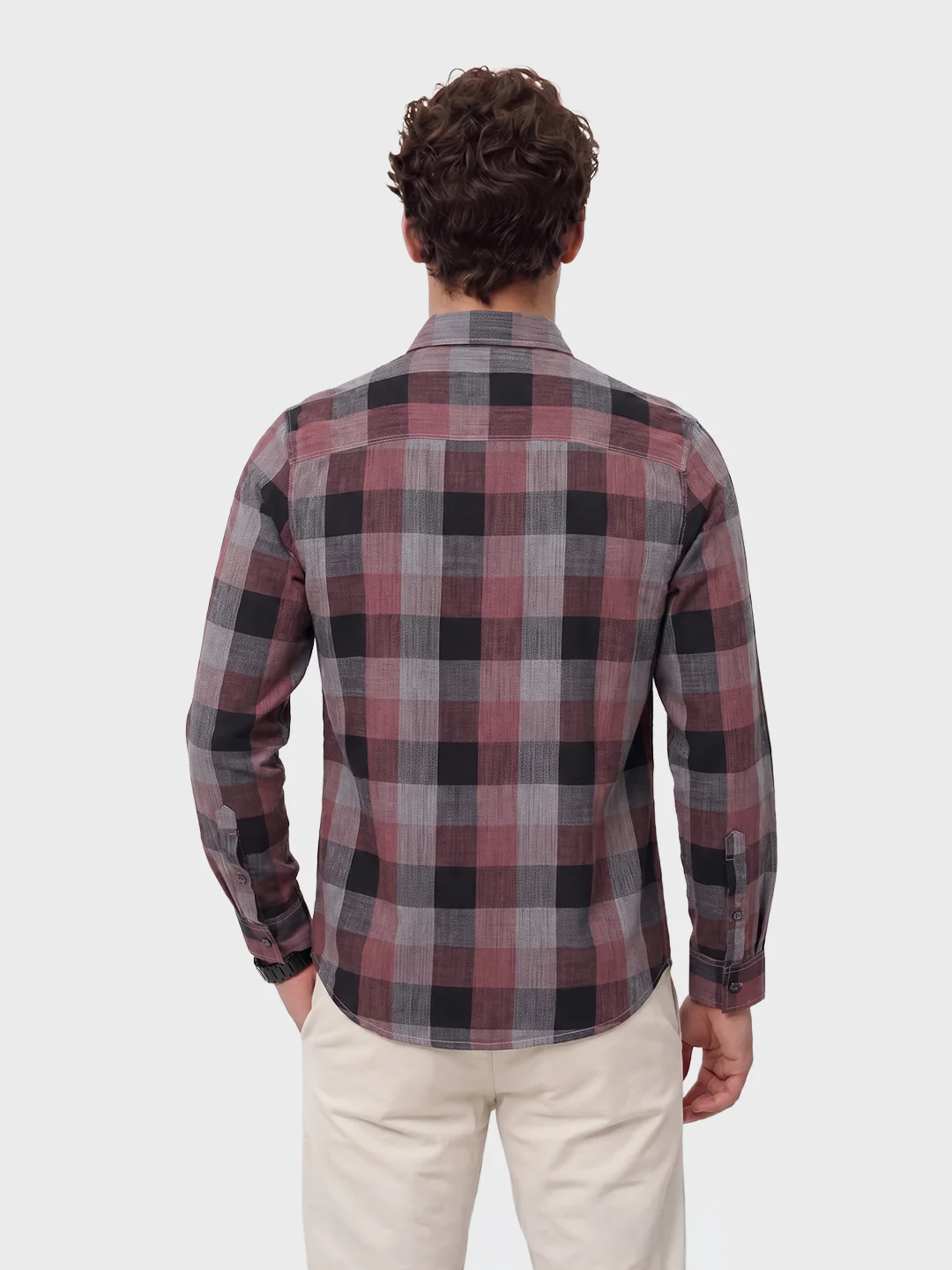 Men's Pink Slim Fit Checkered Casual Shirts - Image 5