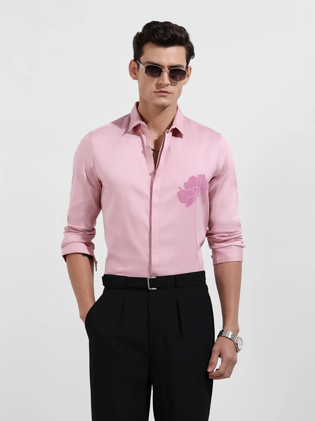 Men's Pink Slim Fit Printed Party Wear Shirt