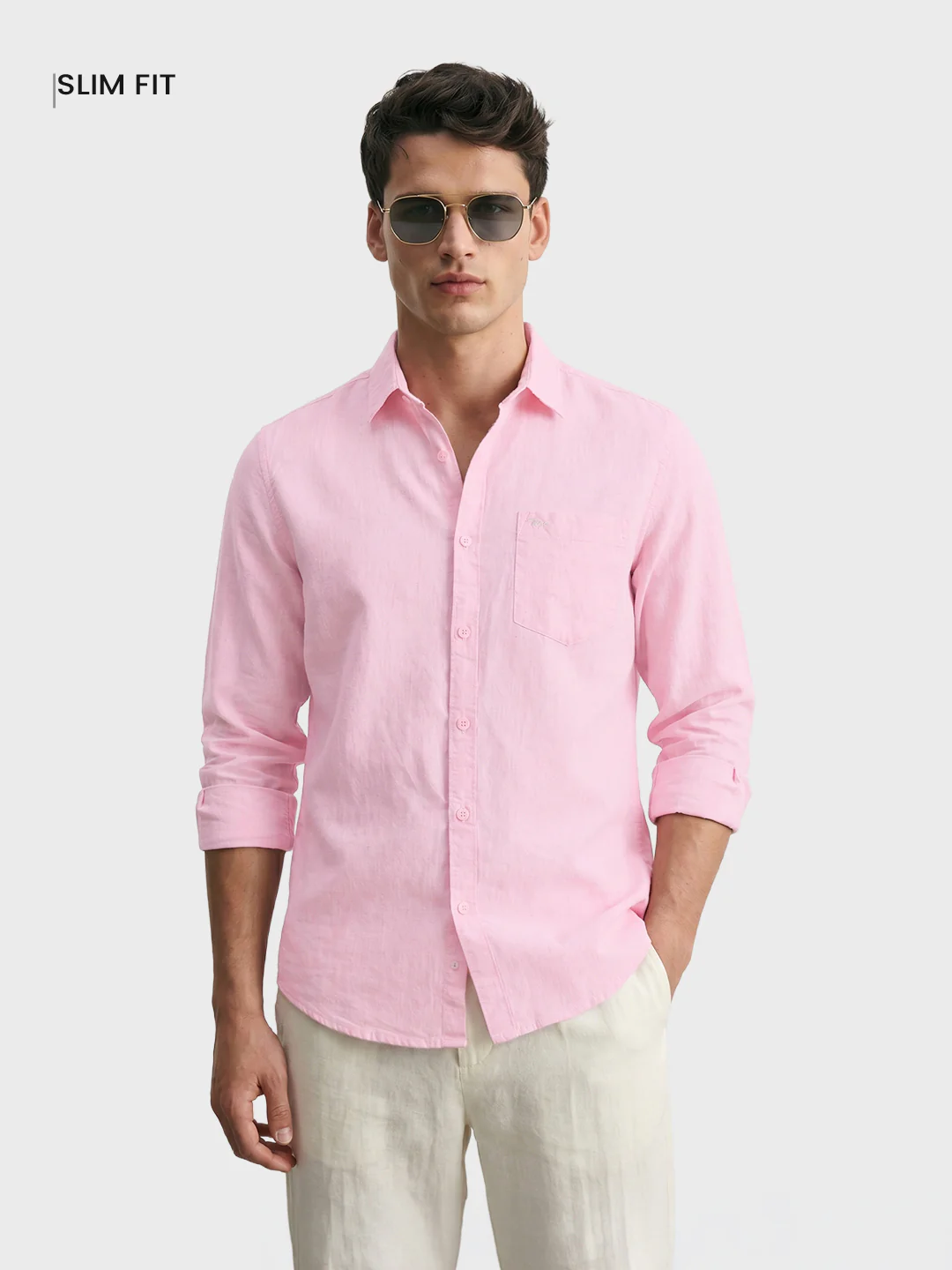 Men's Pink Slim Fit Solid Casual Shirt - Image 2