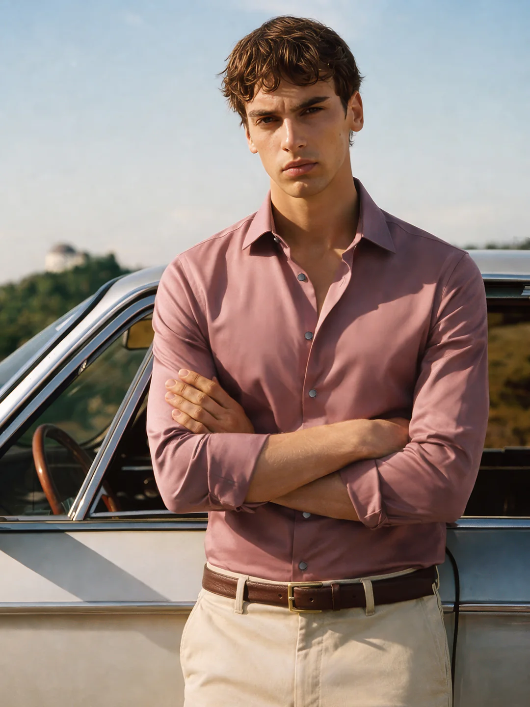Men's Pink Slim Fit Solid Party Wear Shirt