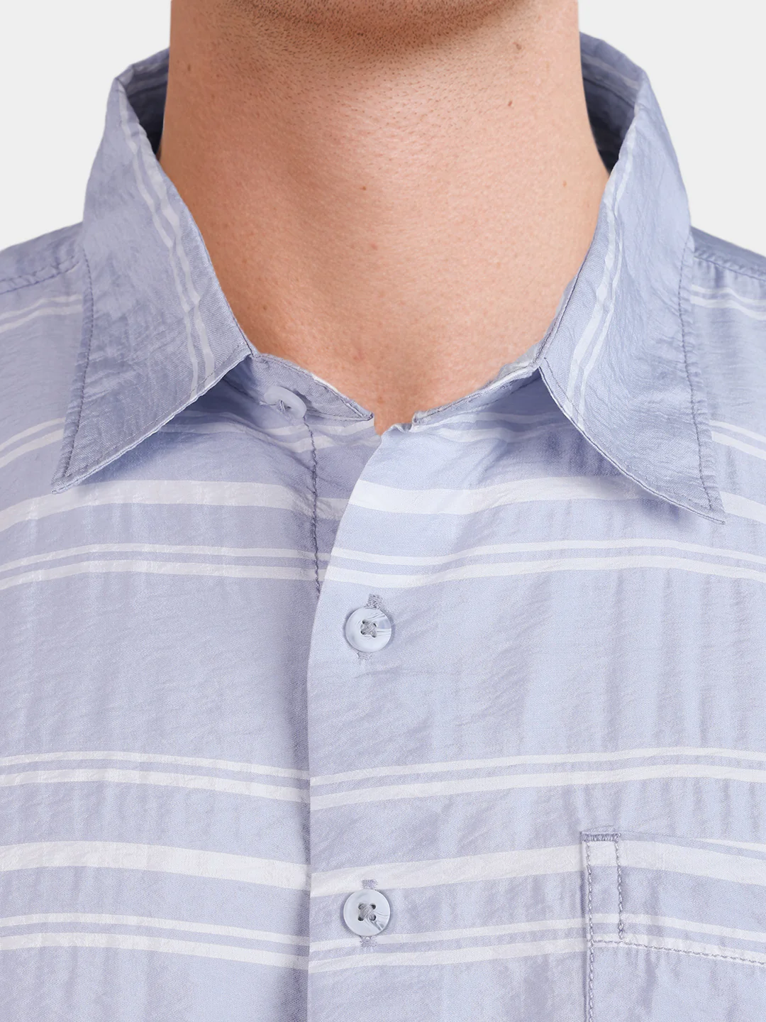 Men's Blue Boxy Fit Striped Resort Wear Shirt - Image 3
