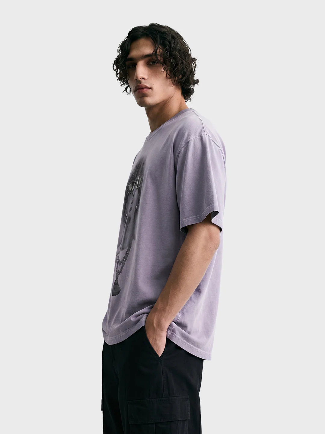 Men's Purple Relaxed Fit Graphic Printed 240 GSM Street Wear T-Shirt - Image 4